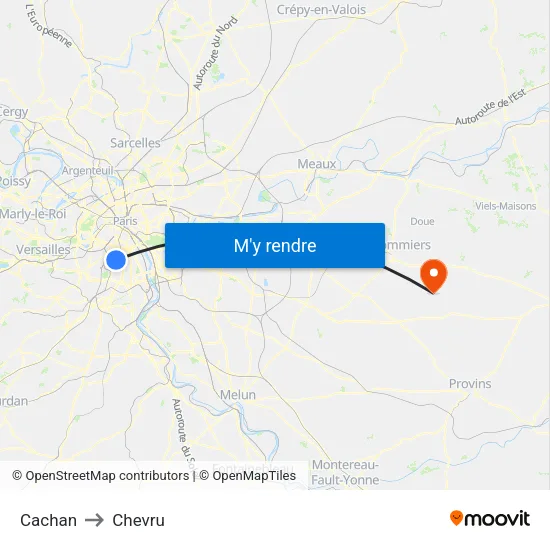 Cachan to Chevru map