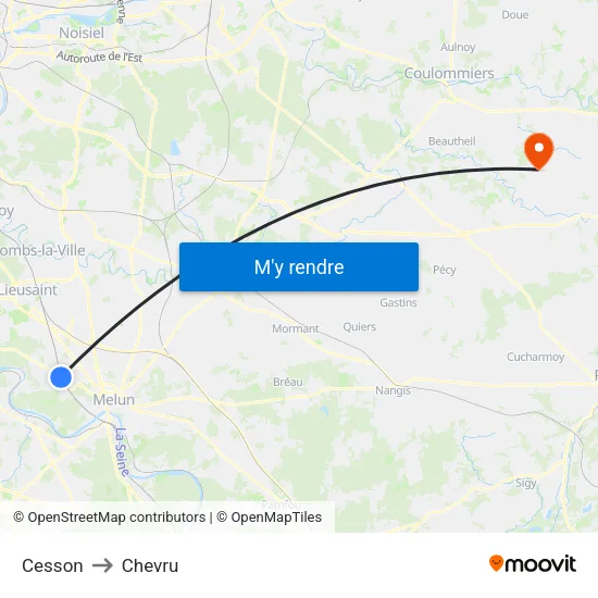 Cesson to Chevru map