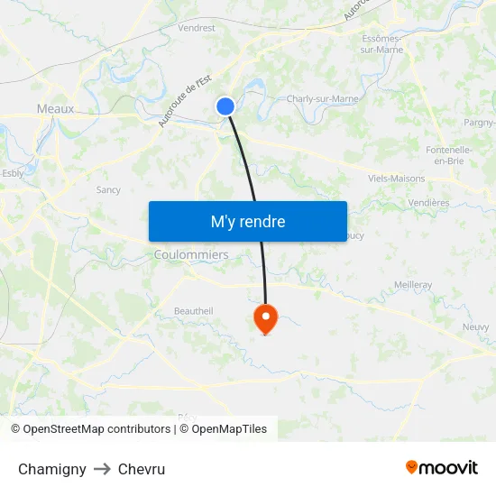 Chamigny to Chevru map