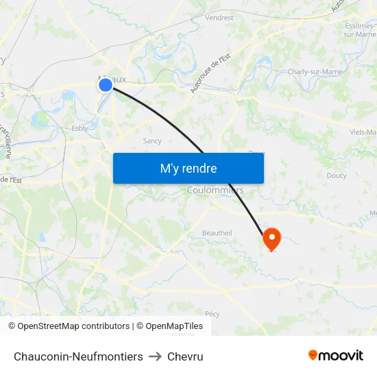 Chauconin-Neufmontiers to Chevru map