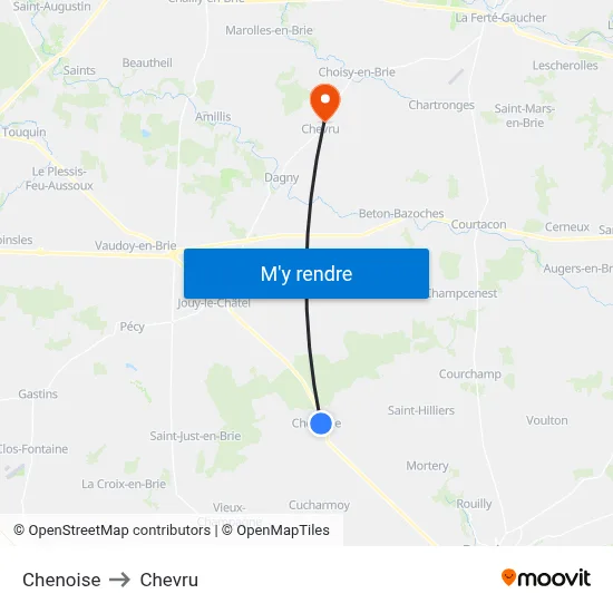 Chenoise to Chevru map