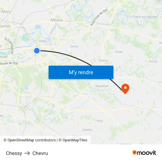 Chessy to Chevru map