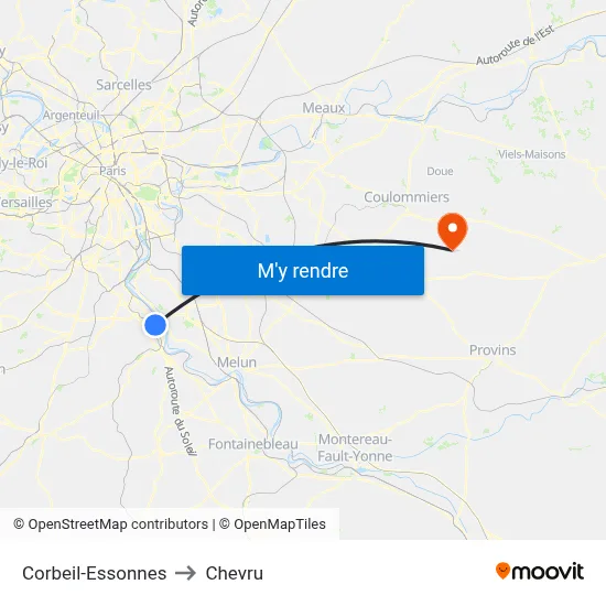 Corbeil-Essonnes to Chevru map