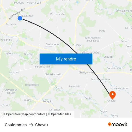 Coulommes to Chevru map