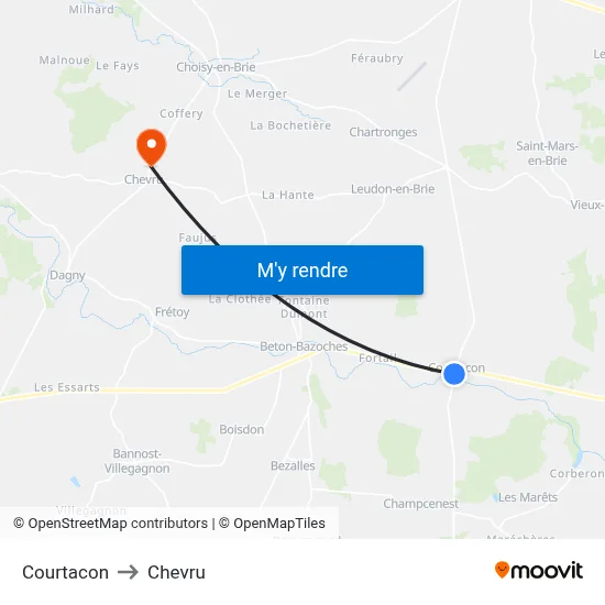 Courtacon to Chevru map