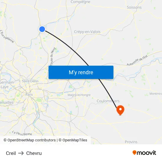 Creil to Chevru map