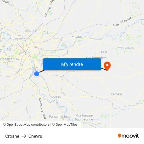 Crosne to Chevru map