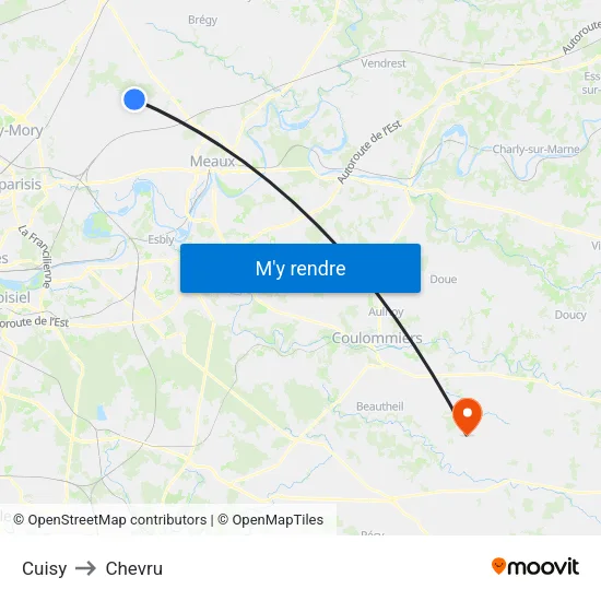 Cuisy to Chevru map