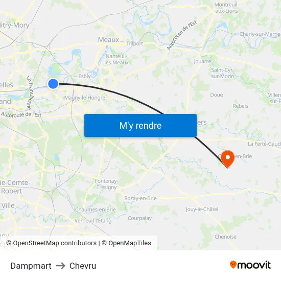 Dampmart to Chevru map