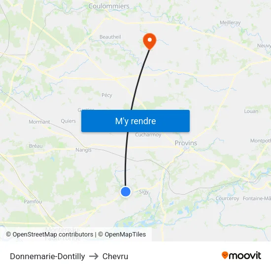 Donnemarie-Dontilly to Chevru map