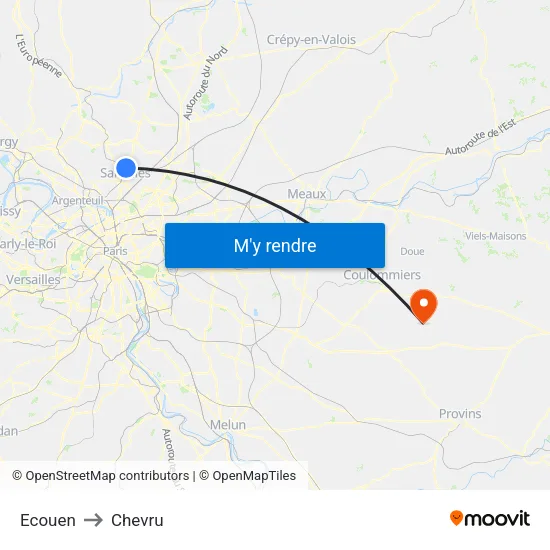 Ecouen to Chevru map