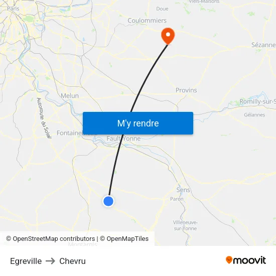 Egreville to Chevru map