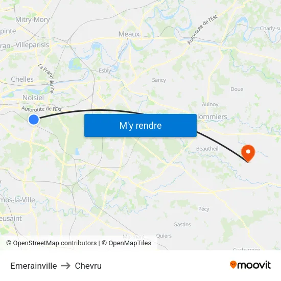 Emerainville to Chevru map