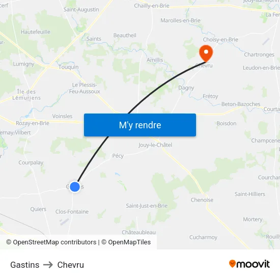 Gastins to Chevru map