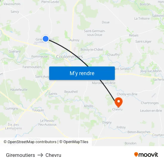 Giremoutiers to Chevru map