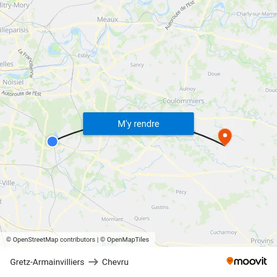 Gretz-Armainvilliers to Chevru map