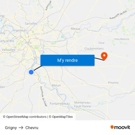 Grigny to Chevru map