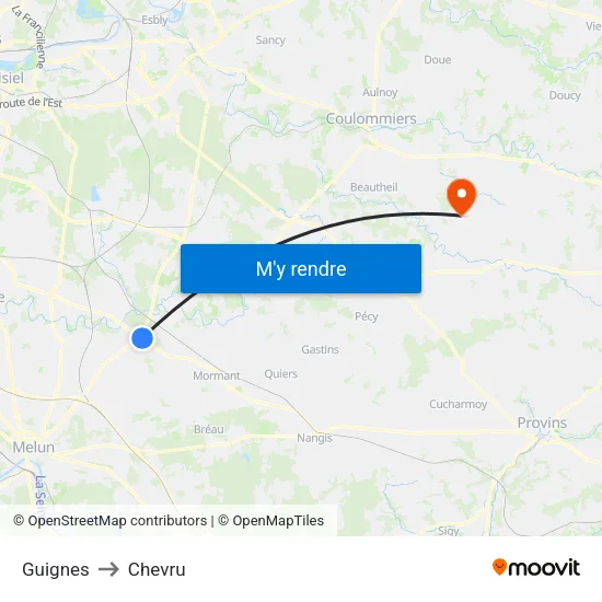 Guignes to Chevru map