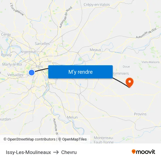Issy-Les-Moulineaux to Chevru map