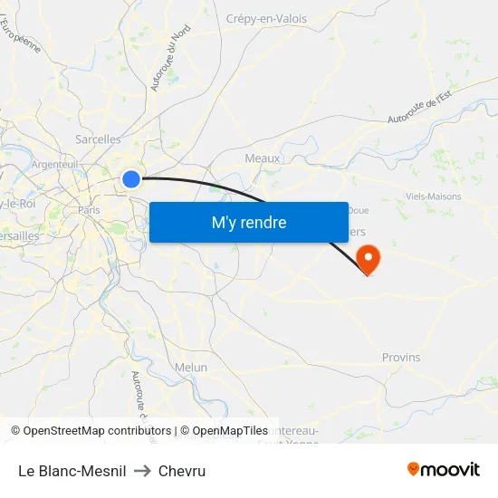 Le Blanc-Mesnil to Chevru map