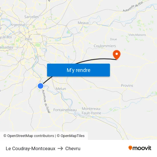 Le Coudray-Montceaux to Chevru map