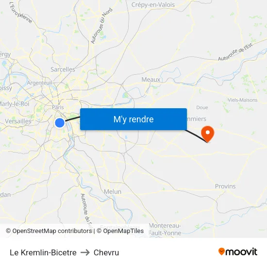 Le Kremlin-Bicetre to Chevru map