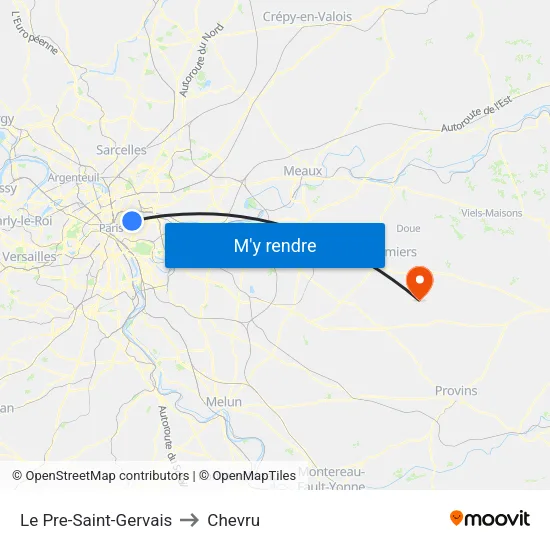 Le Pre-Saint-Gervais to Chevru map