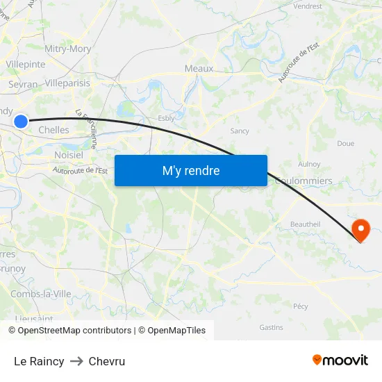 Le Raincy to Chevru map
