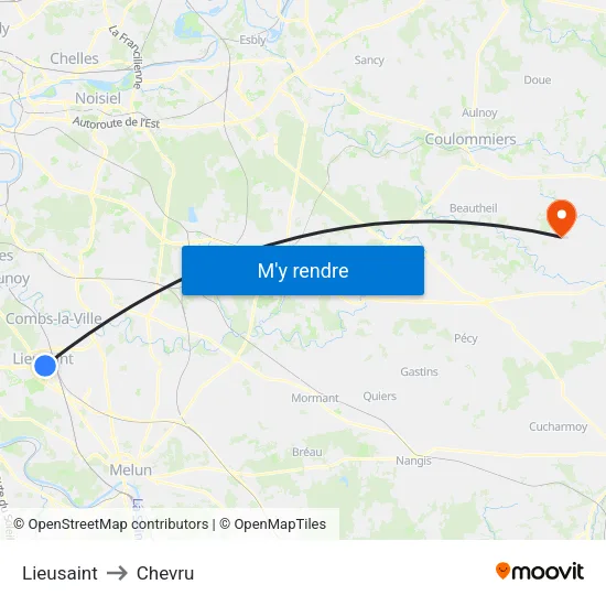 Lieusaint to Chevru map