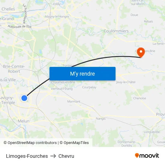 Limoges-Fourches to Chevru map