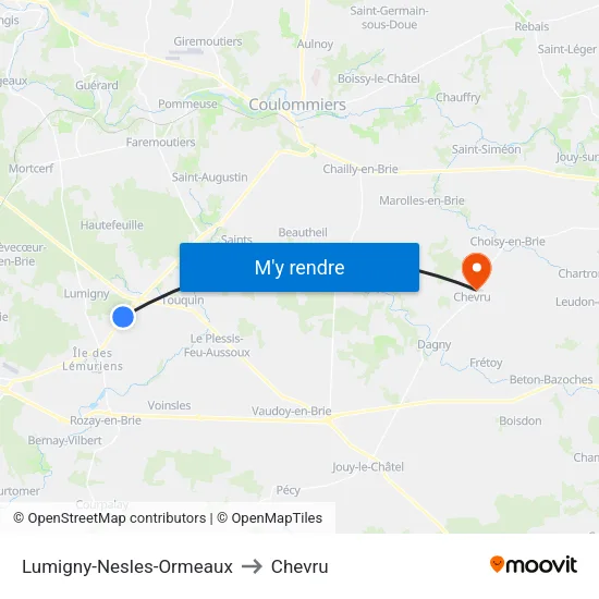 Lumigny-Nesles-Ormeaux to Chevru map