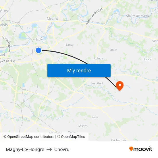 Magny-Le-Hongre to Chevru map