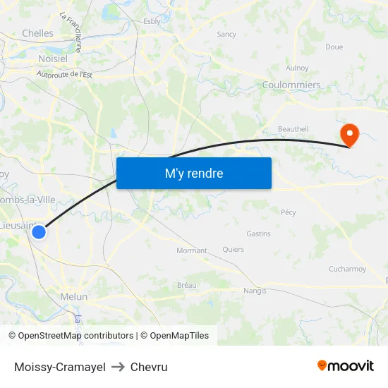 Moissy-Cramayel to Chevru map