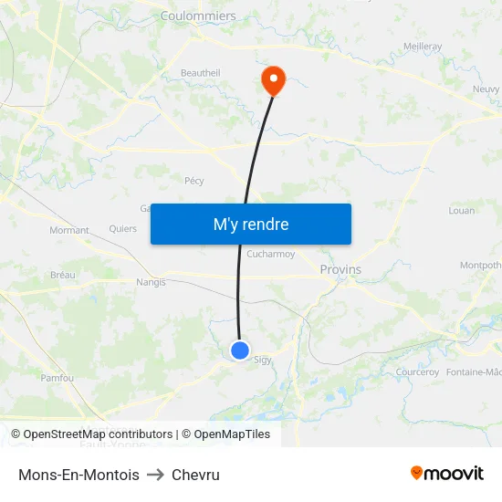 Mons-En-Montois to Chevru map