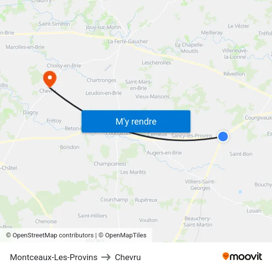 Montceaux-Les-Provins to Chevru map