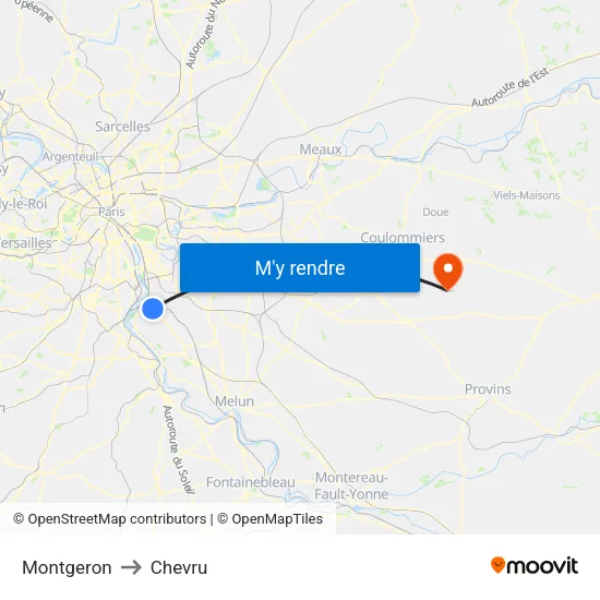 Montgeron to Chevru map