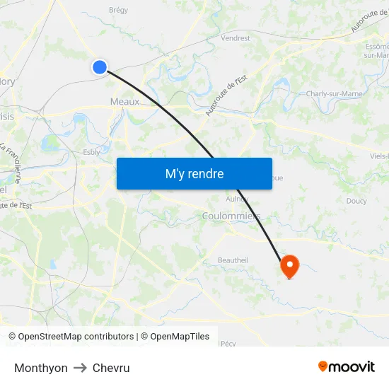 Monthyon to Chevru map