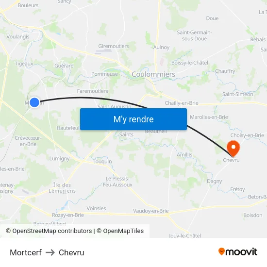 Mortcerf to Chevru map