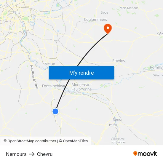 Nemours to Chevru map