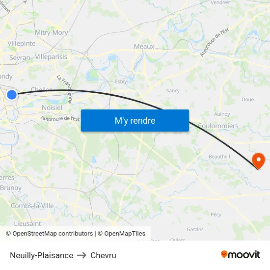 Neuilly-Plaisance to Chevru map