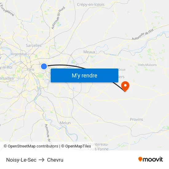 Noisy-Le-Sec to Chevru map