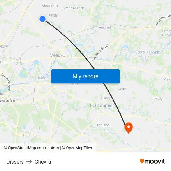 Oissery to Chevru map