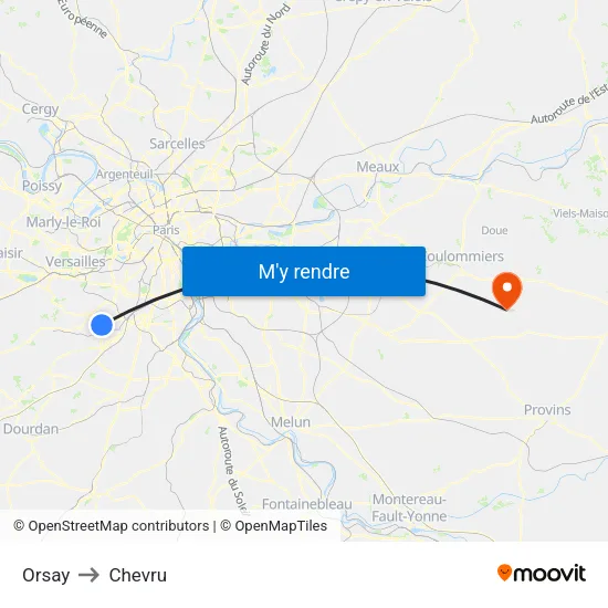 Orsay to Chevru map