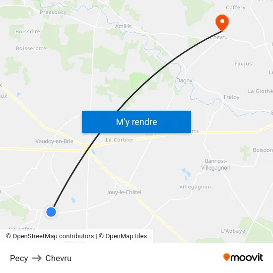 Pecy to Chevru map