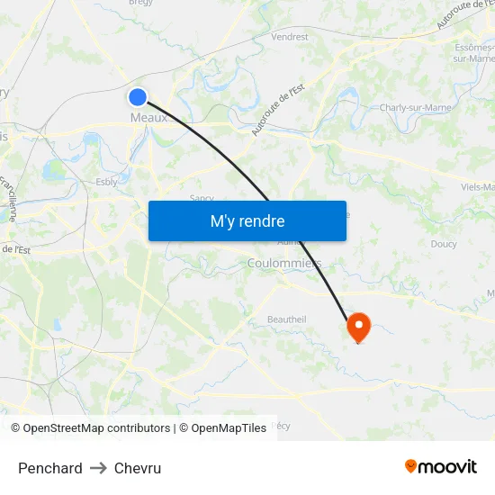 Penchard to Chevru map