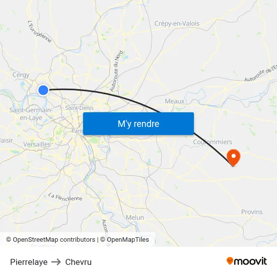Pierrelaye to Chevru map