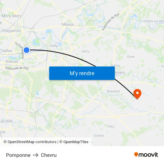 Pomponne to Chevru map