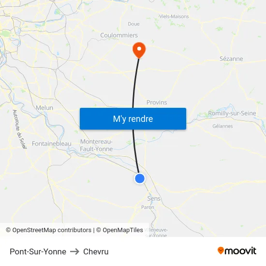 Pont-Sur-Yonne to Chevru map