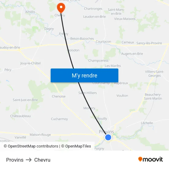 Provins to Chevru map