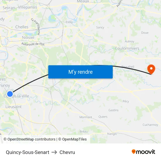 Quincy-Sous-Senart to Chevru map